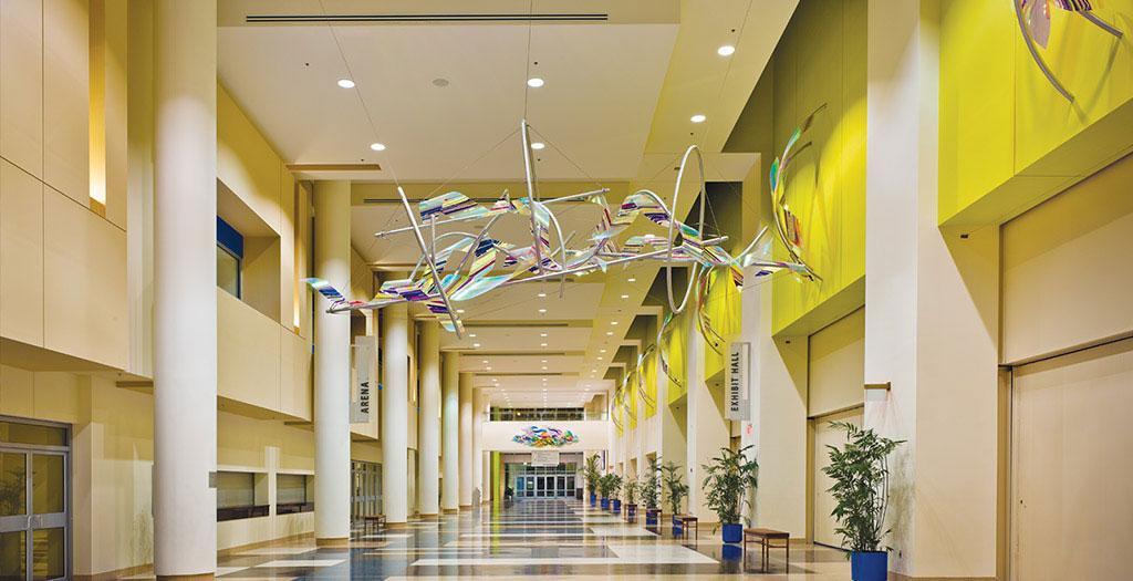 Entrance provides Floridian colors with artwork from area artists. Image